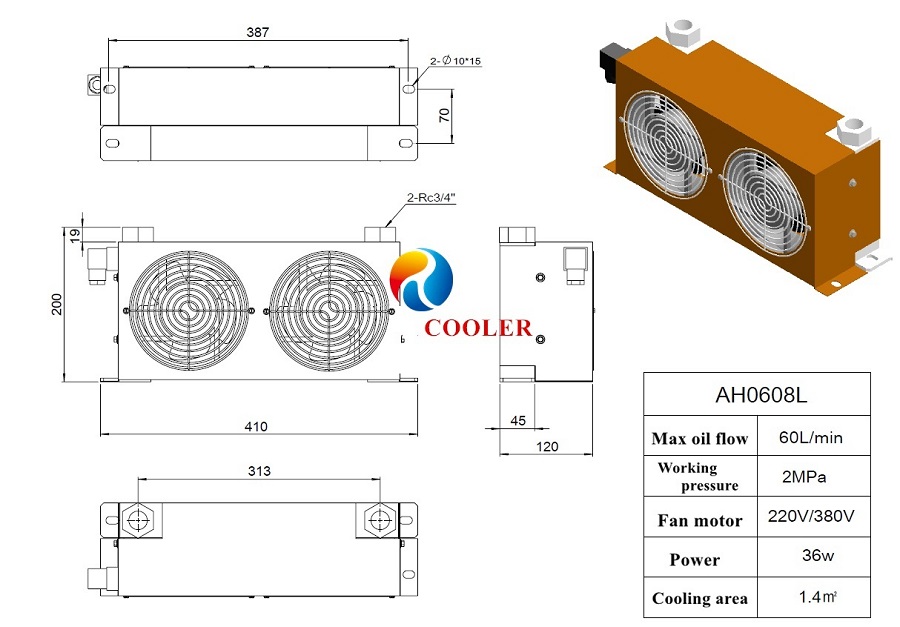 Thông số bộ làm mát dầu thủy lực AH0680T